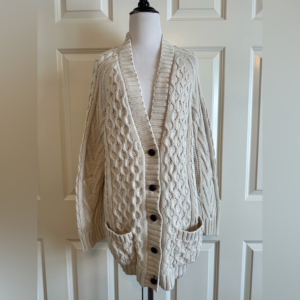 Urban Outfitters BDG Cream Cable Knit Cardigan Grandpa Sweater - Picture 3 of 11